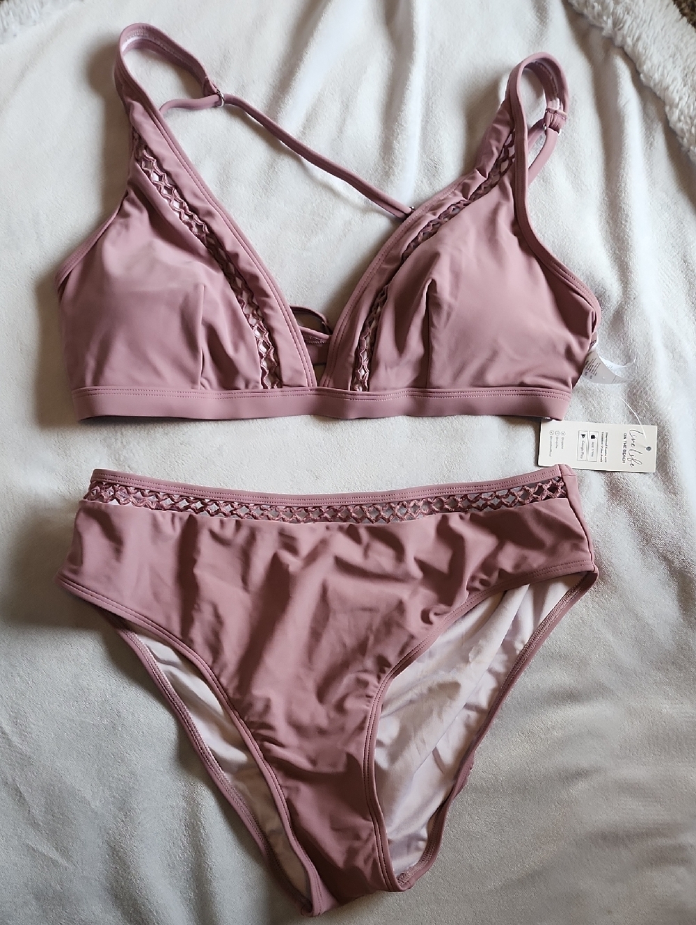 Cupshe Mauve Bikini With Crochet Accents